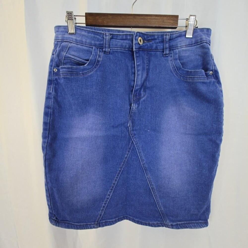 Nicole Skirt Womens 12 Blue Denim Stretch Knee Length Pencil Jeans Pockets